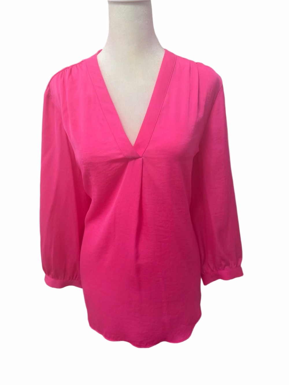 Vince Camuto Rumple Satin Split V-Neck Blouse Fuchsia Pink L